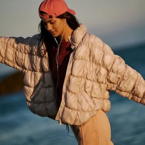 Free People Movement Glossy Pippa Puffer Jacket Pockets Zip Home